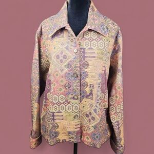 COLDWATER CREEK | Multicolor Tribal Aztec Geometric Tapestry Blazer Jacket | 2X